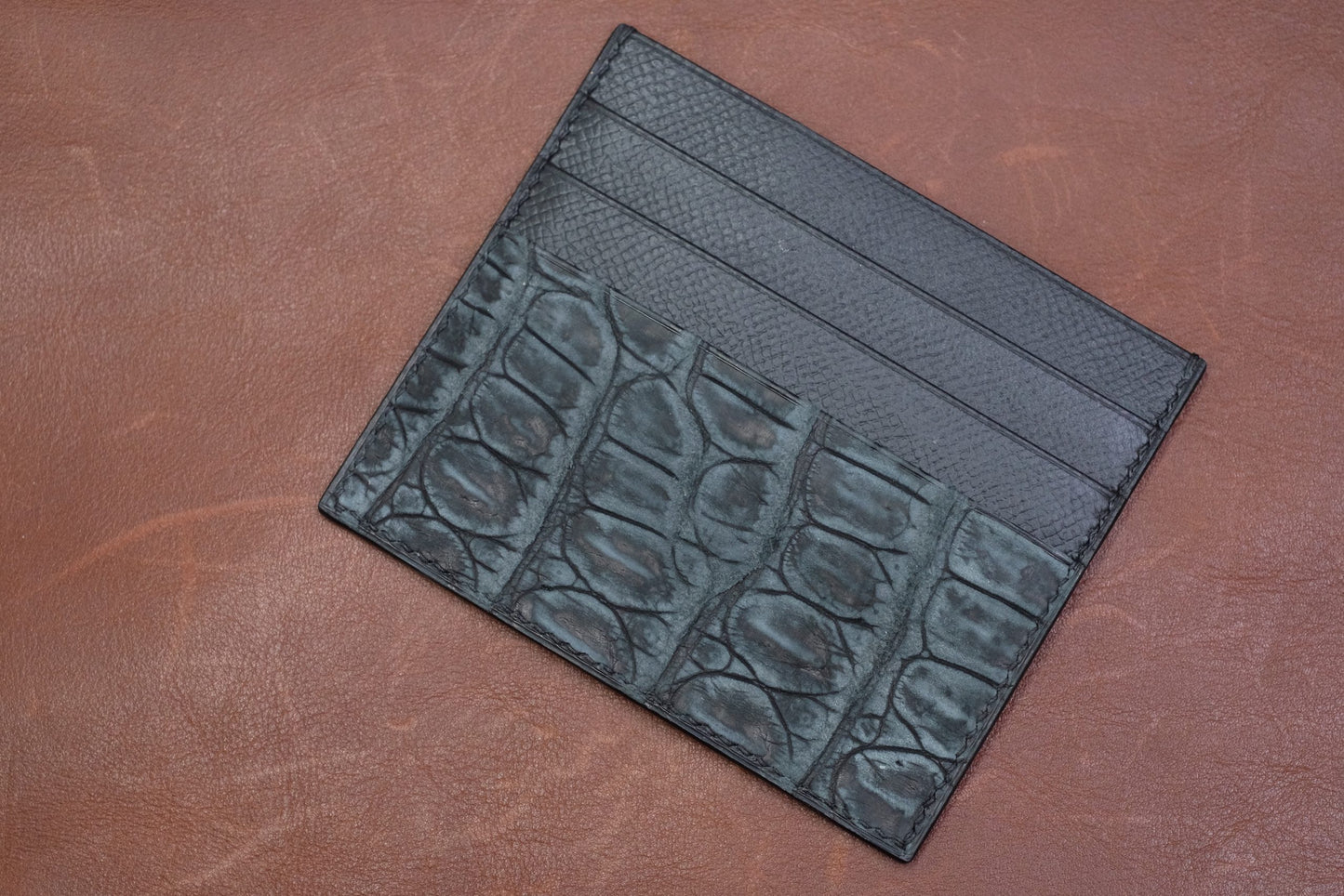 Grey nubuck crocodile card holder HDCH01