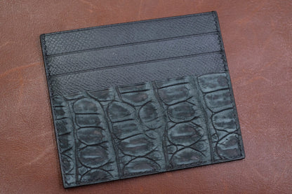 Grey nubuck crocodile card holder HDCH01