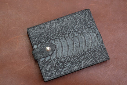 Grey stonewashed Klein Karoo ostrich leg bilfold wallet HDWA58