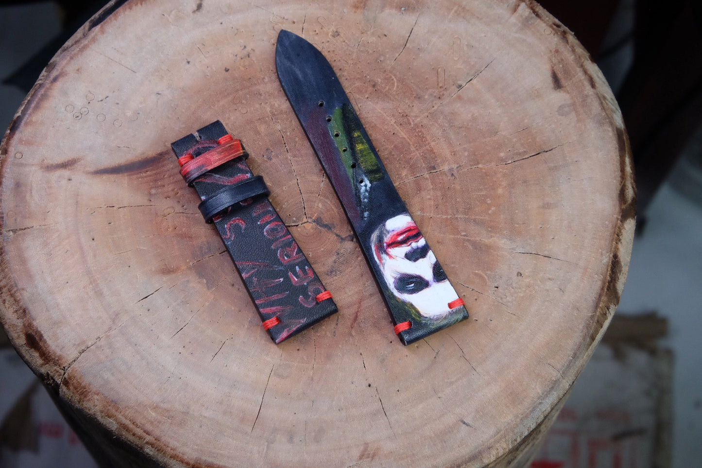 Hand painted Joker leather watch strap HDCLE62