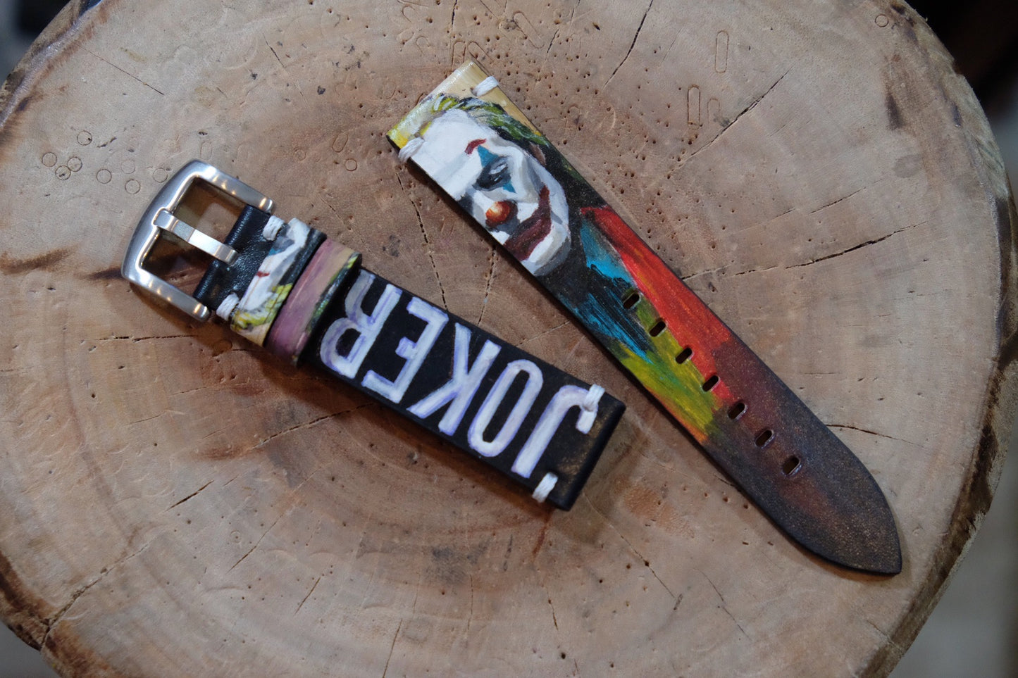 Hand painted Joker leather watch strap HDCLE62