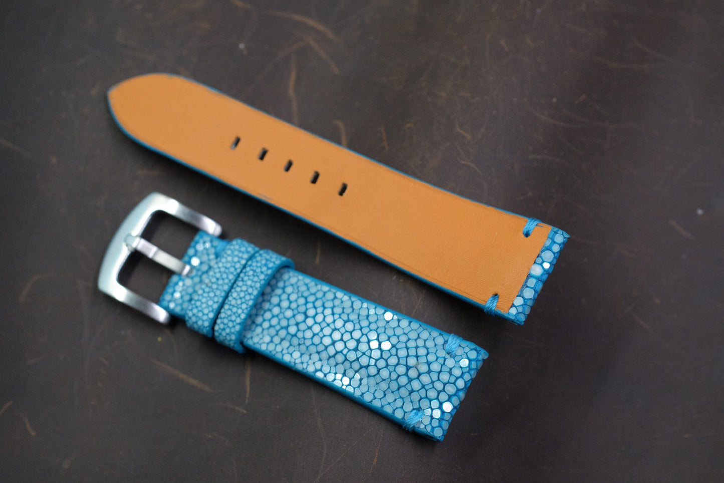 Light blue no pearl stingray leather watch strap HDST135