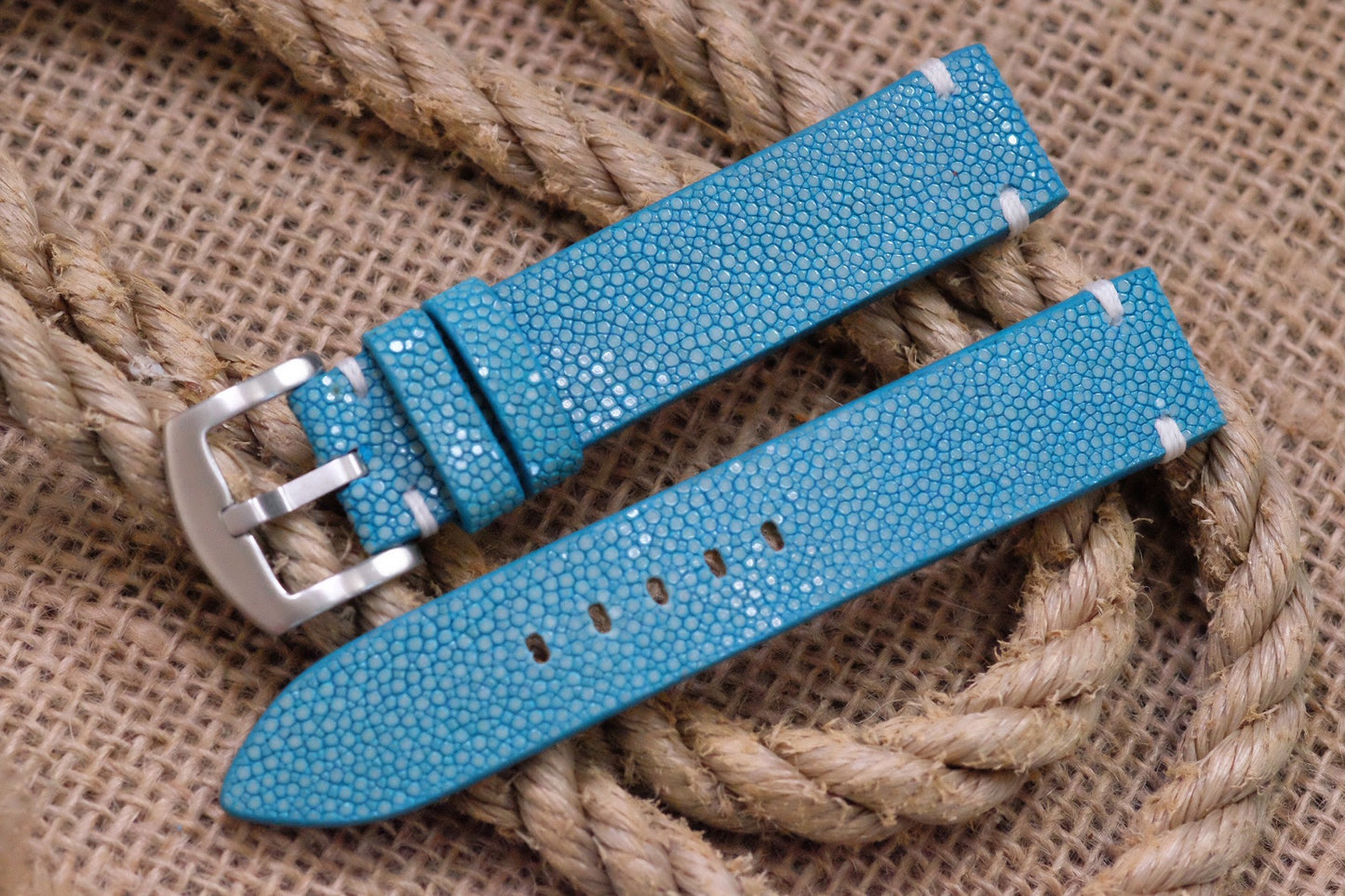 Light blue no pearl stingray leather watch strap HDST141