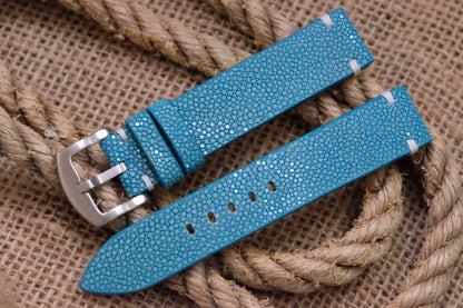 Light blue no pearl stingray leather watch strap HDST141