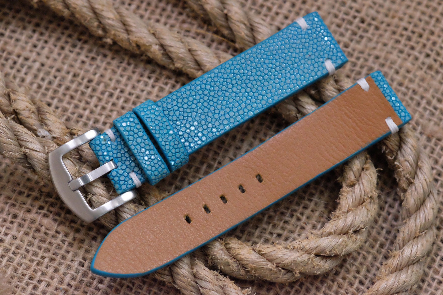 Light blue no pearl stingray leather watch strap HDST141