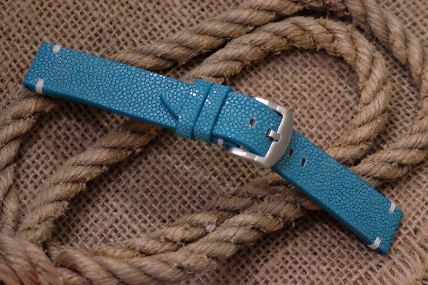 Light blue no pearl stingray leather watch strap HDST141