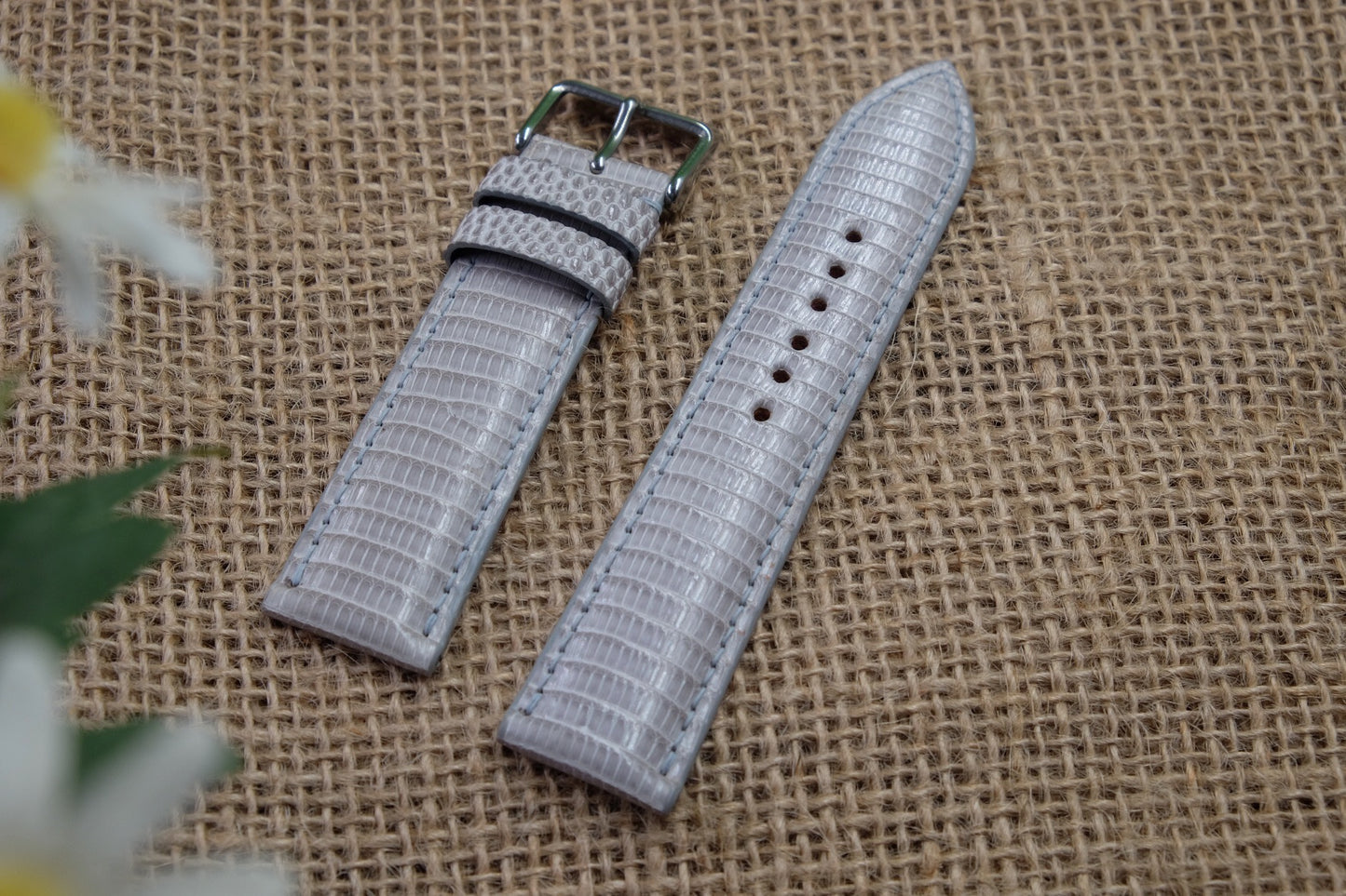 Light grey lizard leather watch strap HDLZ35