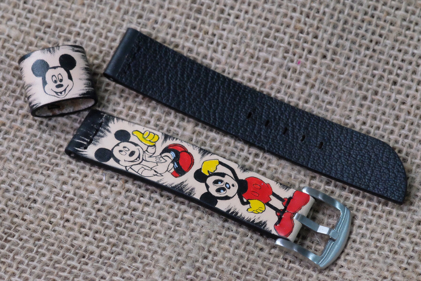 Mickey Mouse hand painted leather watch strap HDCLE63