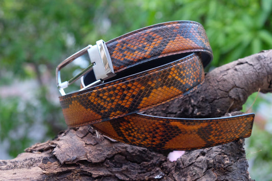 Mustard yellow python skin leather belt HDBE11