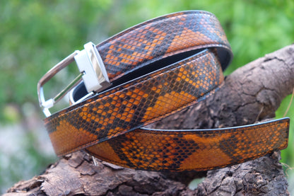 Mustard yellow python skin leather belt HDBE11