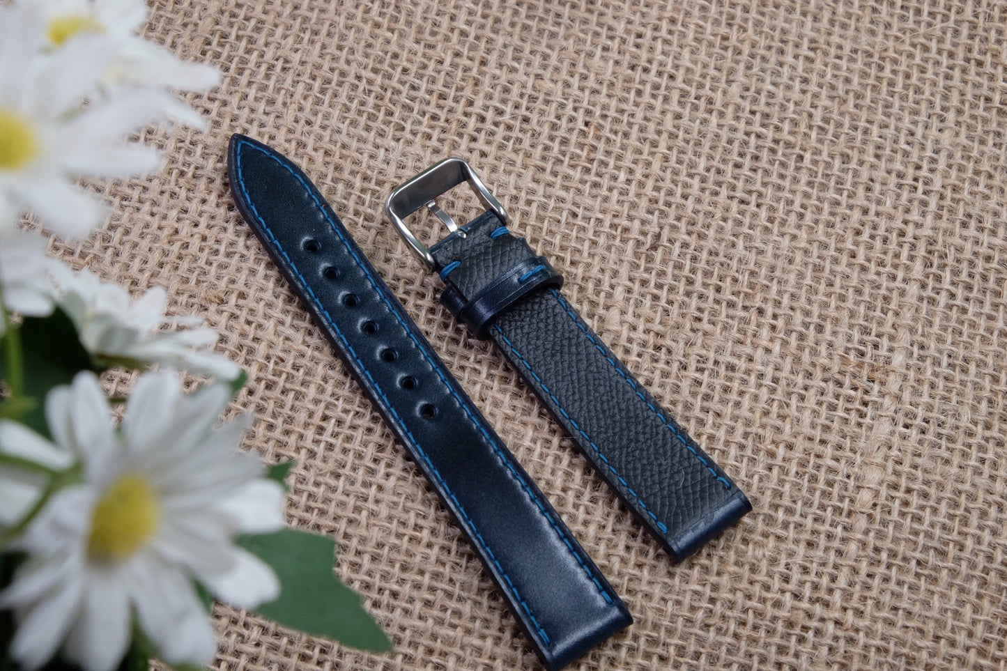 Navy blue Shinki Hikaku shell cordovan leather strap HDSC09