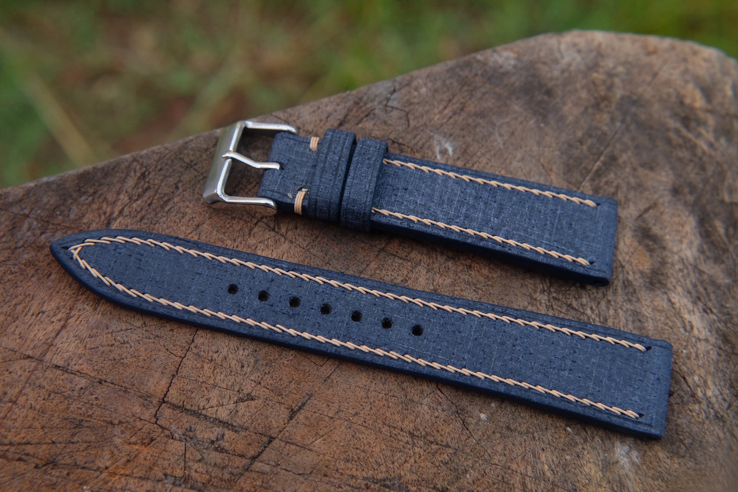 Navy blue babele leather watch strap  HDCLE76