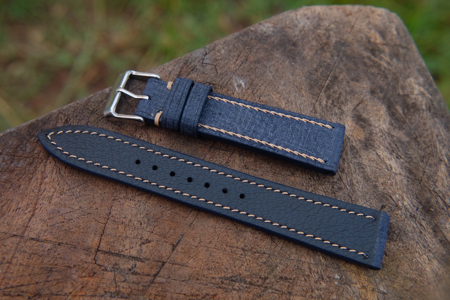 Navy blue babele leather watch strap  HDCLE76