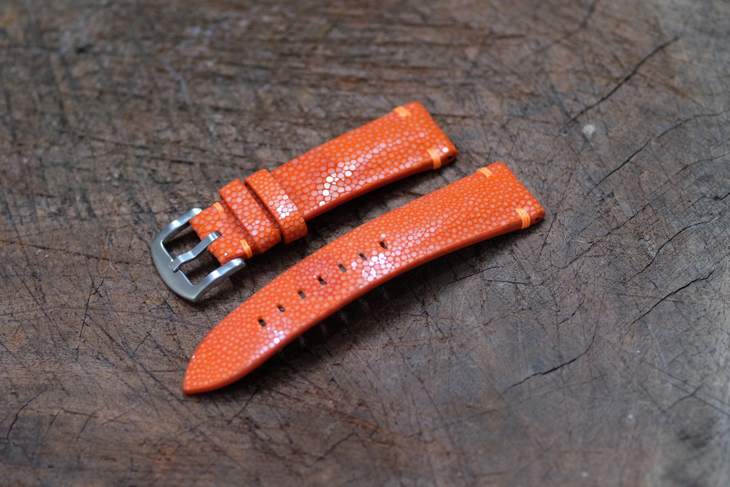 No pearl  Orange leather watch strap HDST113