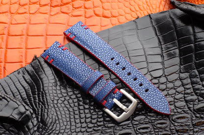 No pearl blue stingray watch strap with red stitching HDST116