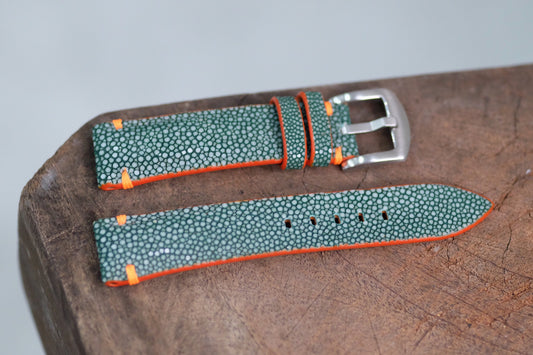 No pearl dark green leather watch strap HDST117