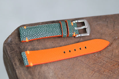 No pearl dark green leather watch strap HDST117