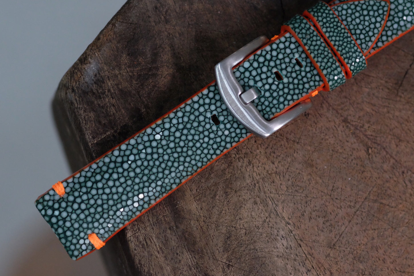 No pearl dark green leather watch strap HDST117