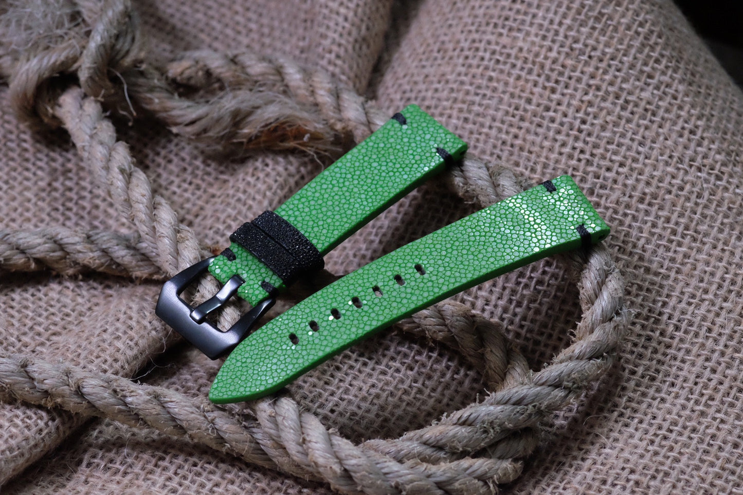 No pearl green stingray leather watch strap HDST118