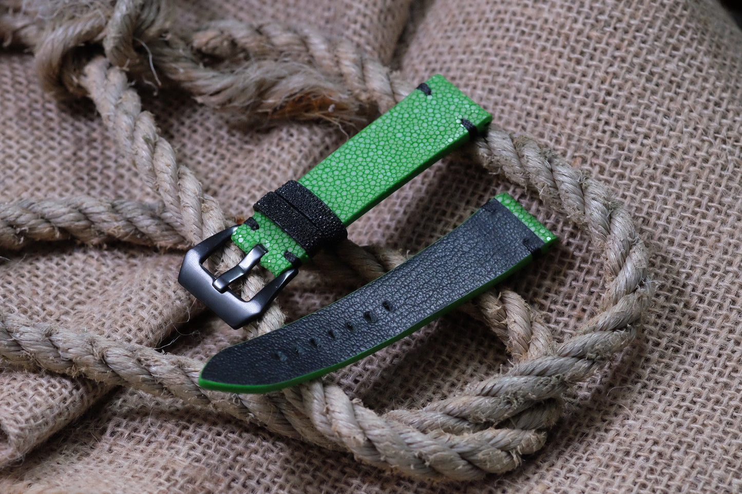 No pearl green stingray leather watch strap HDST118