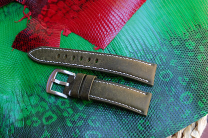 Olive green buttero leather watch strap HDCLE67