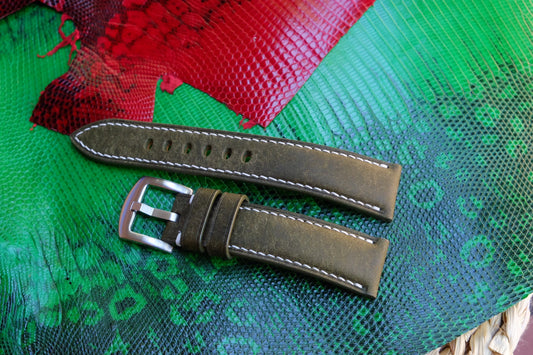 Olive green buttero leather watch strap HDCLE67