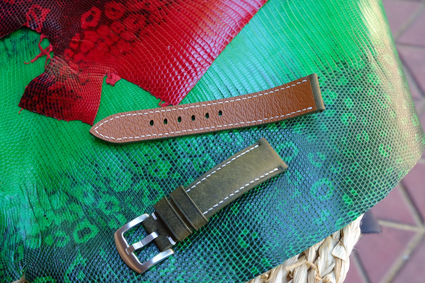 Olive green buttero leather watch strap HDCLE67