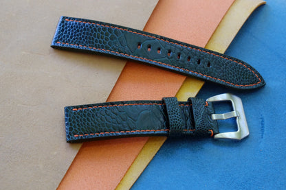 Olive green ostrich leg leather watch strap HDOL57