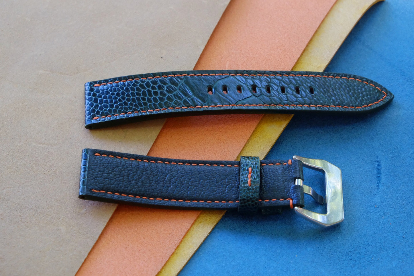 Olive green ostrich leg leather watch strap HDOL57