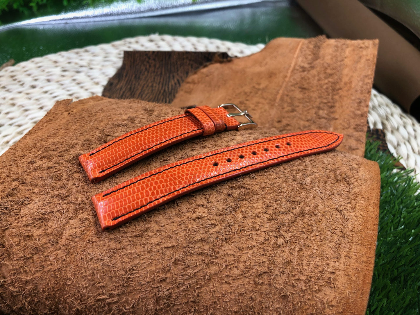 Orange Spanish lizard watch strap HDLZ33