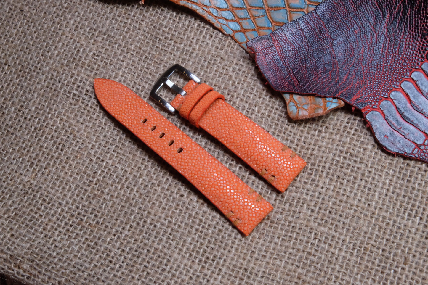 Orange no pearl stingray leather watch strap HDST72