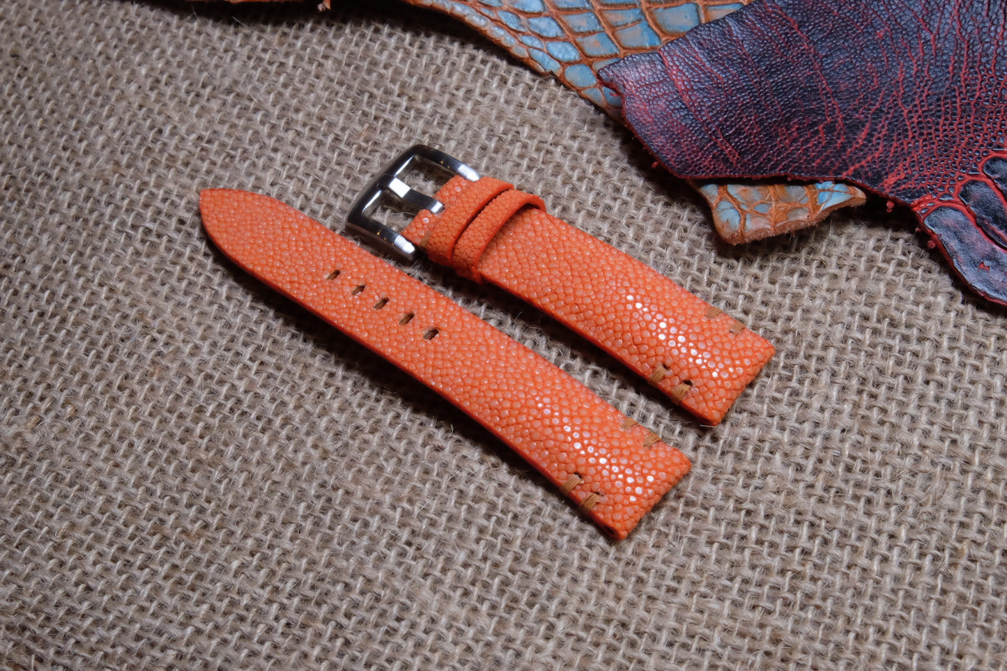 Orange no pearl stingray leather watch strap HDST72