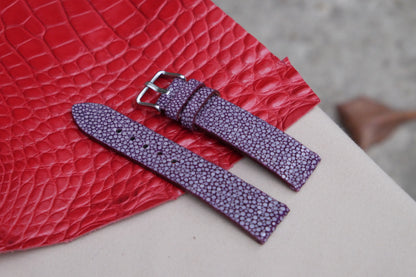 Purple no pearl stingray leather watch strap HDST84