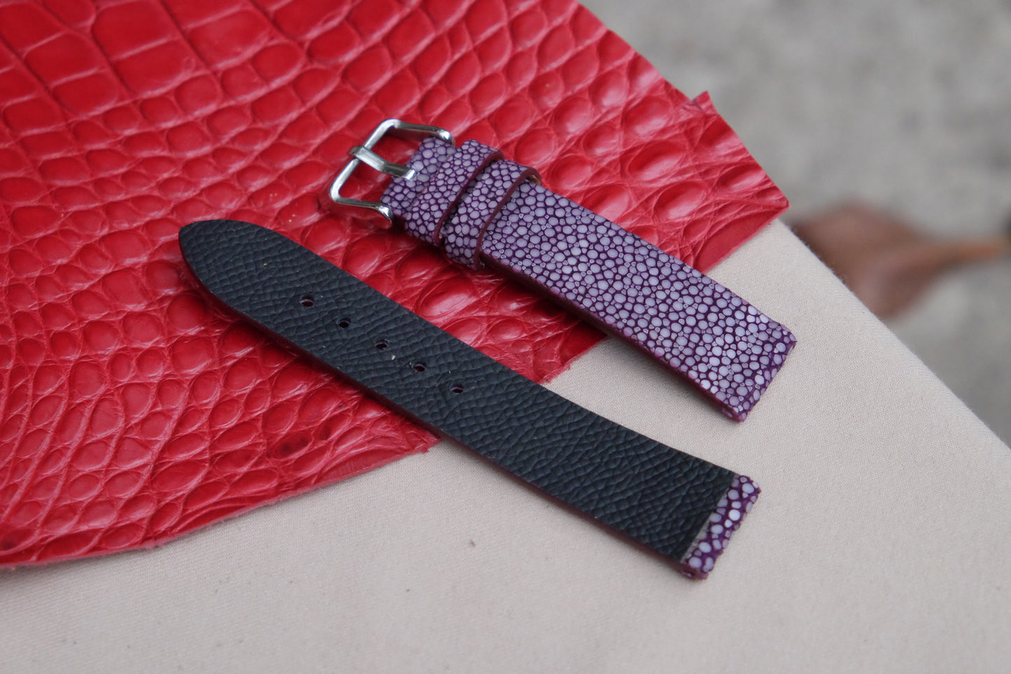 Purple no pearl stingray leather watch strap HDST84