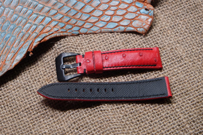 Red ostrich belly skin leather watch strap HDOB01