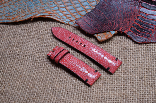 Red double pearl stingray leather watch strap HDST70