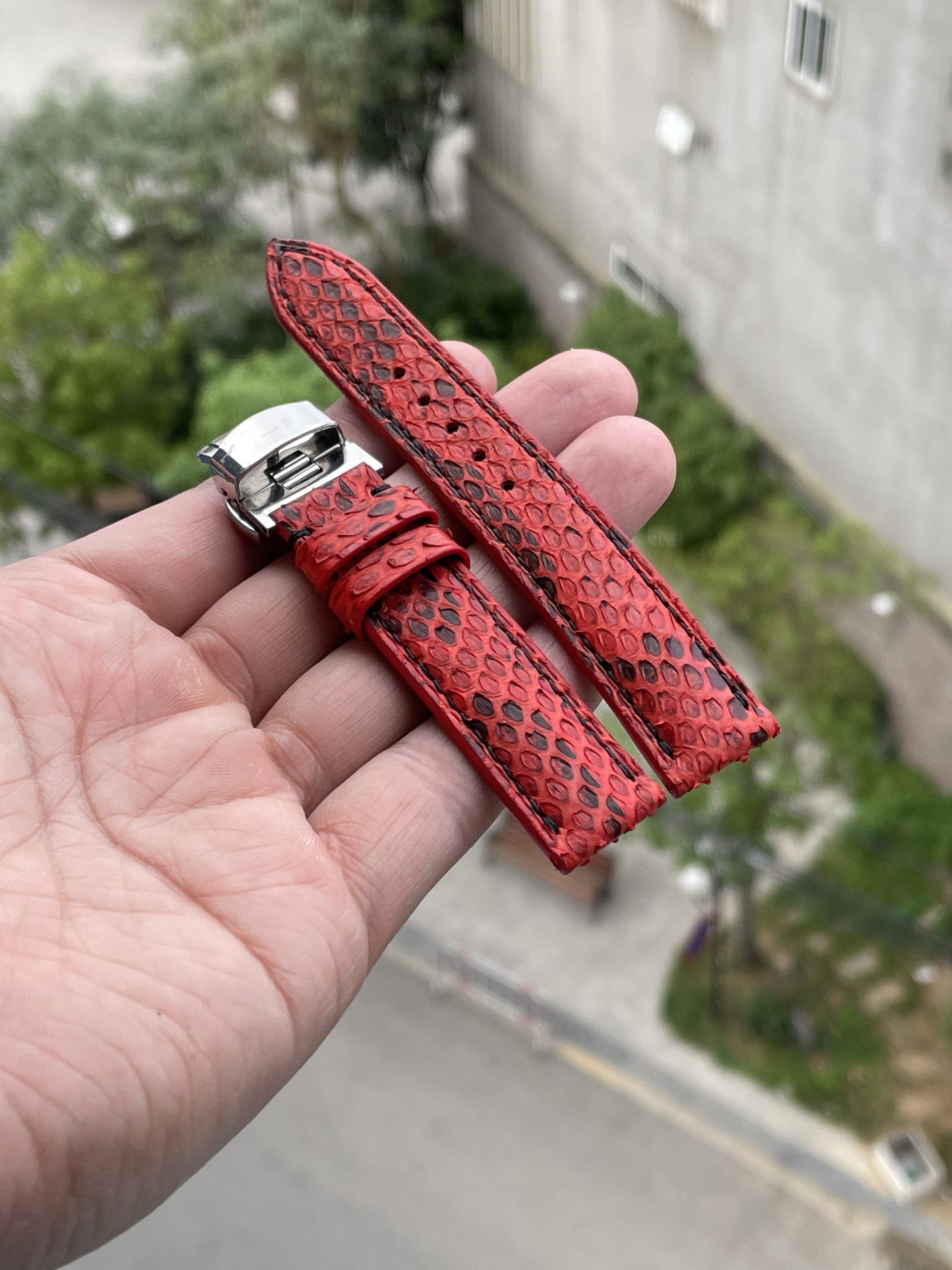 Red python leather watch strap HDPS17