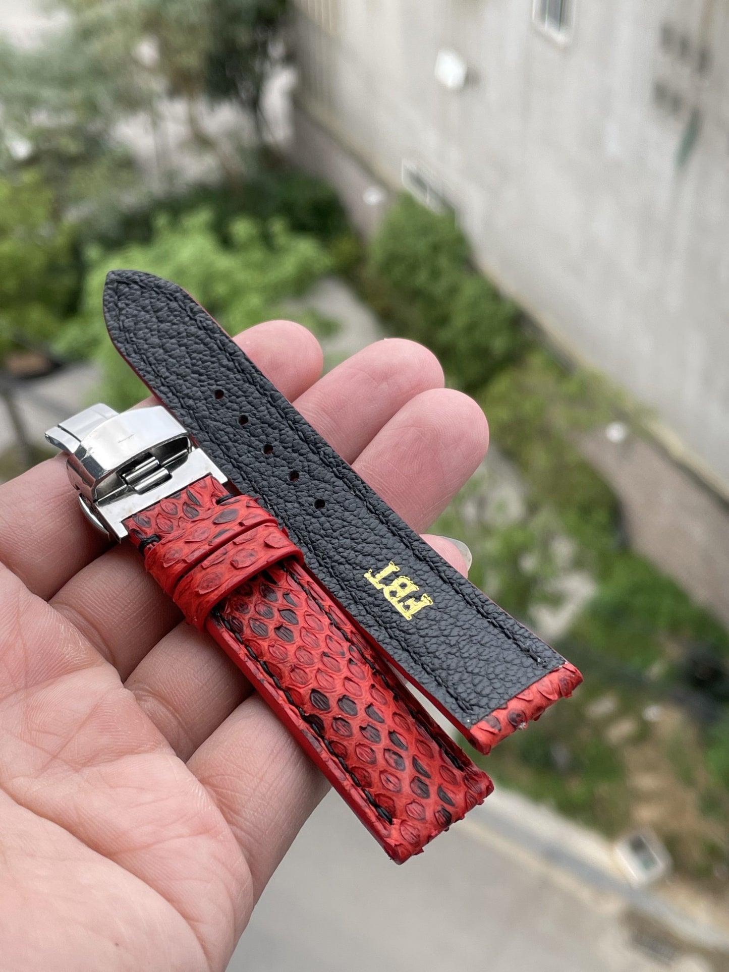 Red python leather watch strap HDPS17