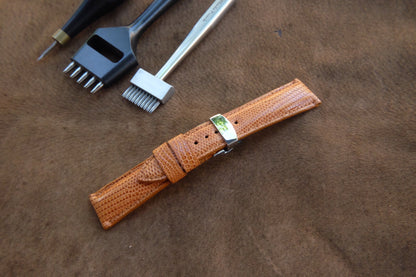 Tan brown lizard leather watch strap HDLZ41