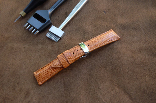 Tan brown lizard leather watch strap HDLZ41