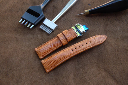 Tan brown lizard leather watch strap HDLZ41