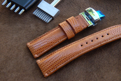 Tan brown lizard leather watch strap HDLZ41