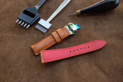 Tan brown lizard leather watch strap HDLZ41