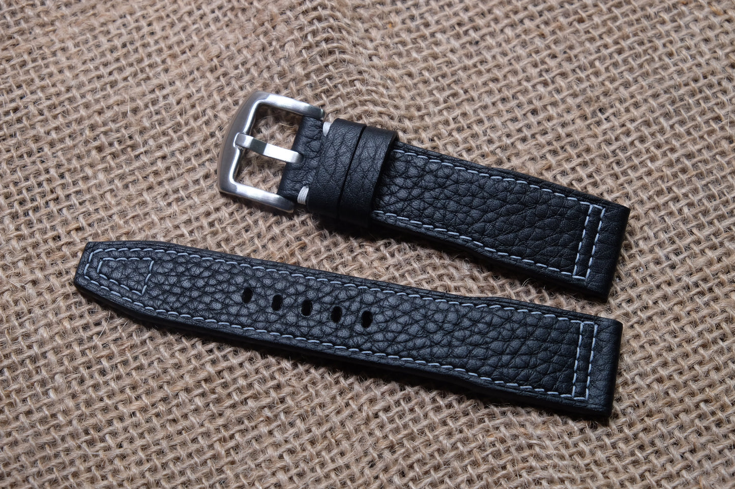 Black Togo leather watch strap HDTG01