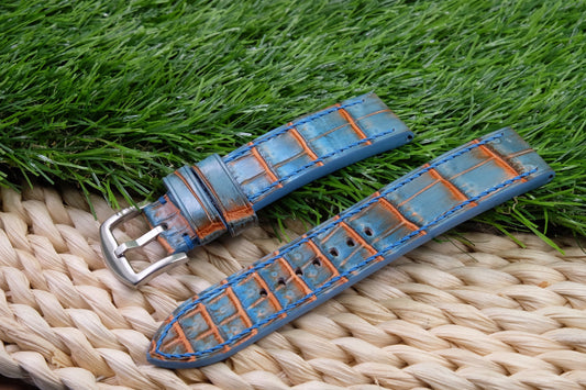 Verdeveleno Spain Blue-orange patina belly crocodile skin leather watch strap HDCCD112