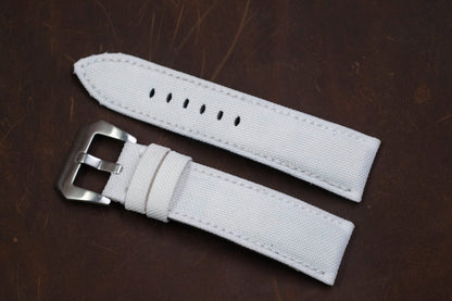 White canvas handmade watch strap with folded edge  HDCVS09