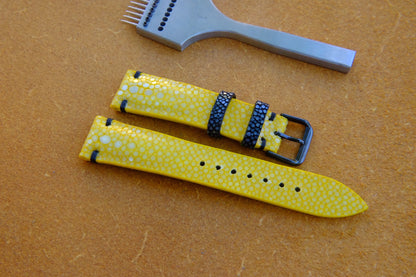 Yellow double pearl stingray leather strap HDST125