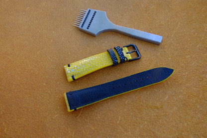 Yellow double pearl stingray leather strap HDST125