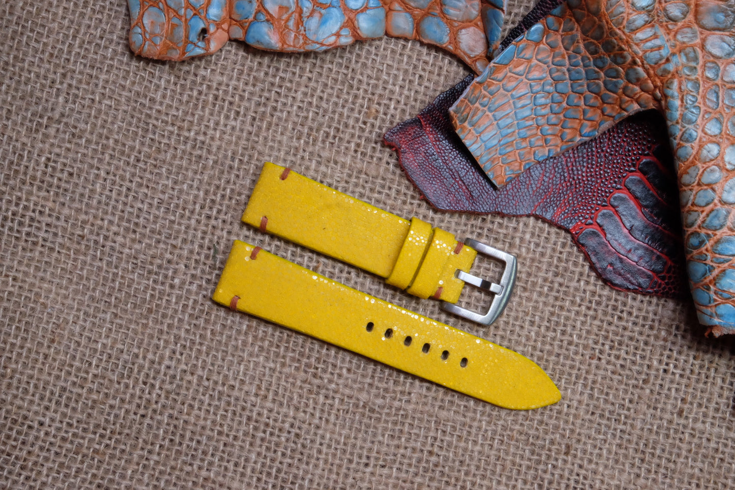 Yellow no pearl stingray leather watch strap HDST75