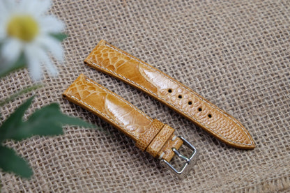 Yellow tan brown ostrich leg leather watch strap HDOL59